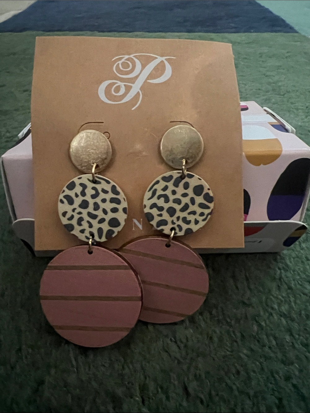 Stylish Leopard & Mauve Tiered Drop Earrings in gift box!